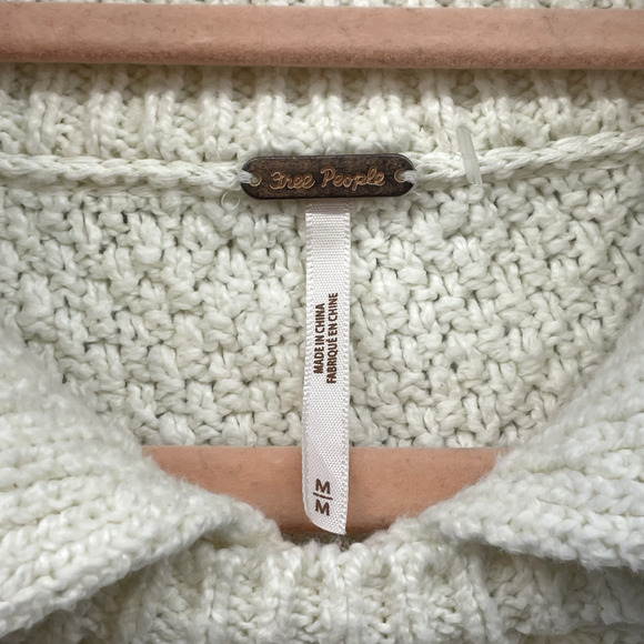 Free People Sweater Womens Medium Cream Every Cloud Cable Knit Collared Cozy - Picture 3 of 10